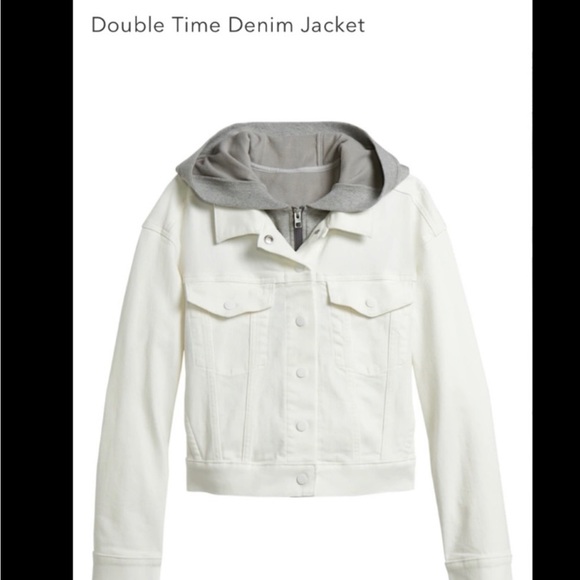 Athleta Jackets & Blazers - NWT Athleta Double Time Denim Jacket detachable Hoodie Vest White SZ M Reg $178